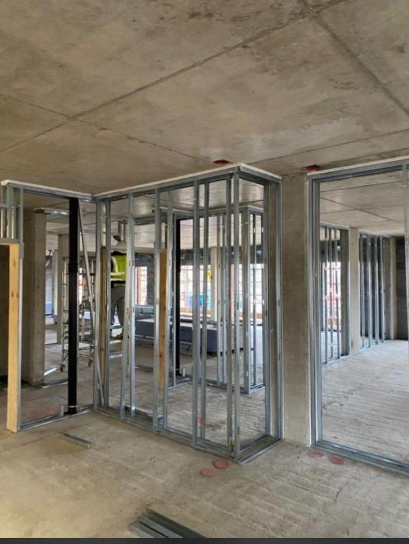 SFS metal stud partition framing installed at Creven House