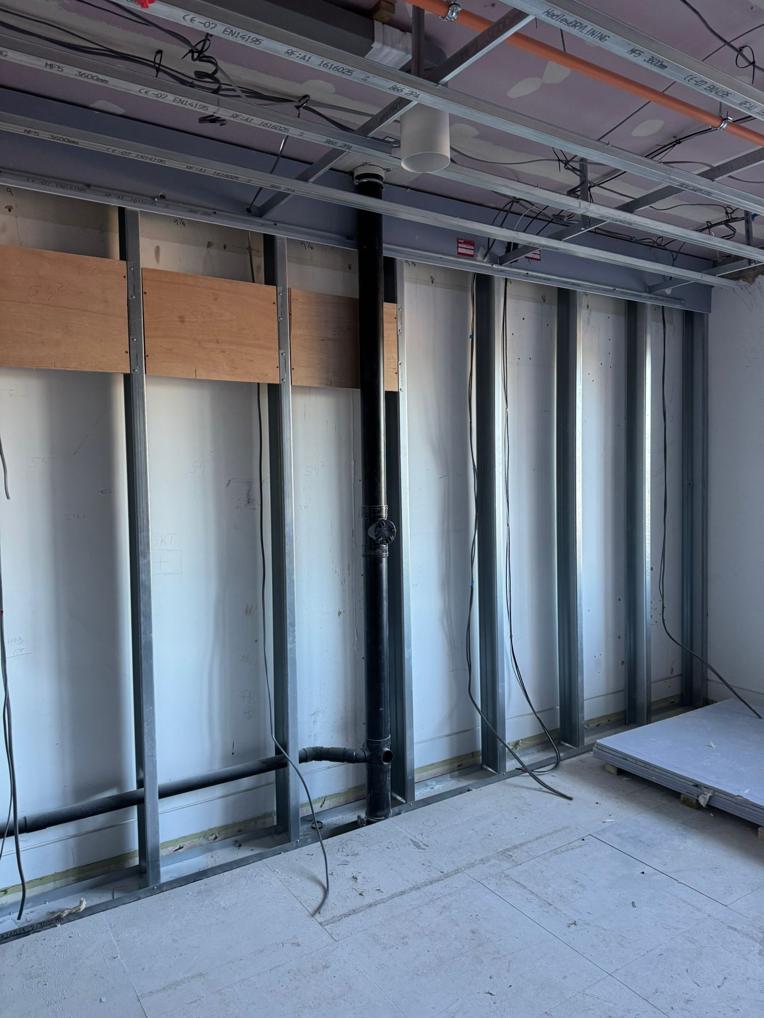 Steel framing system installed for new partition ceiling on a London site