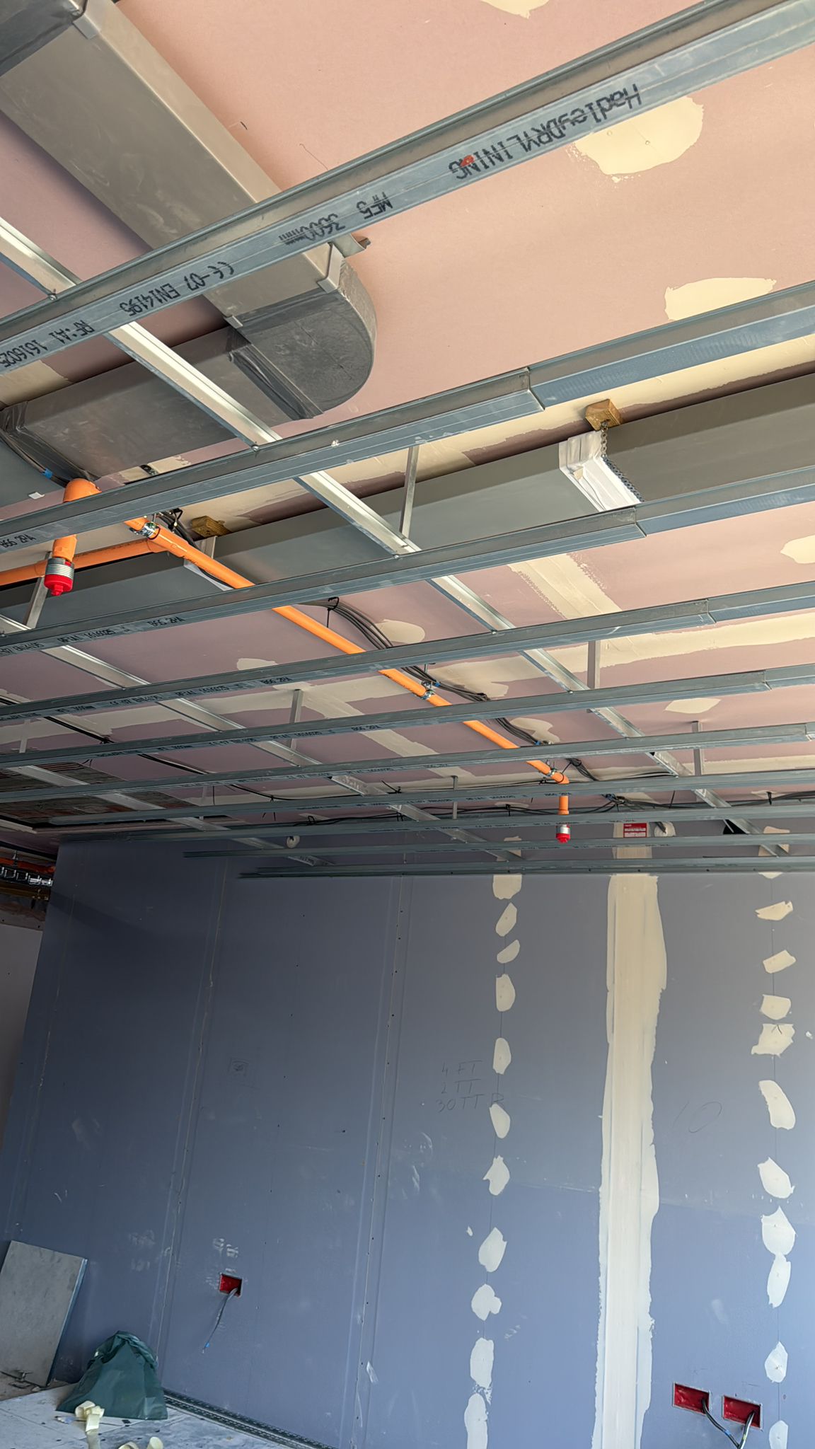MF ceiling framework with service zone above plasterboard